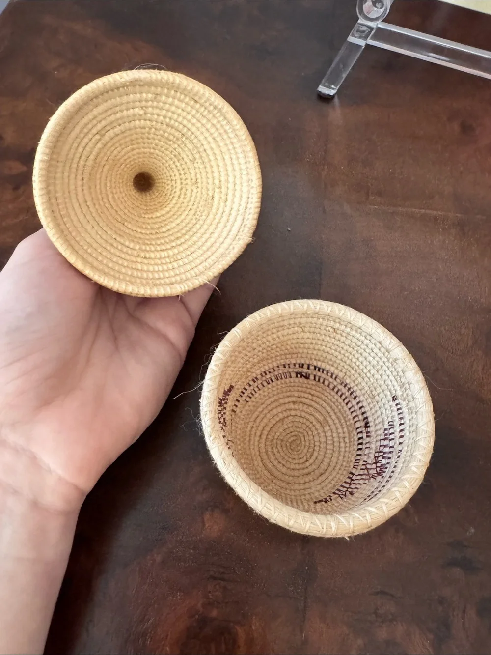 Small vintage handmade woven basket